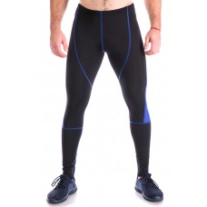 Лосины мужские для спорта и бега Totalfit G2 (черные с синей сеткой)