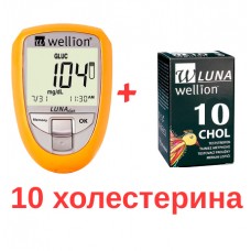 Глюкометр для определения сахара и холестерина в крови + 10 тест-полосок на холестерин Wellion LUNA Duo (Австрия)